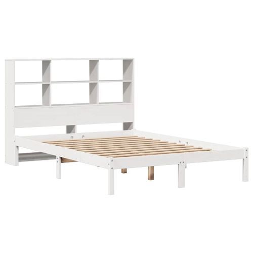 Lit bibliothèque sans matelas blanc 135x190 cm bois pin massif - Photo n°3; ?>