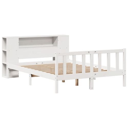 Lit bibliothèque sans matelas blanc 135x190 cm bois pin massif - Photo n°3; ?>