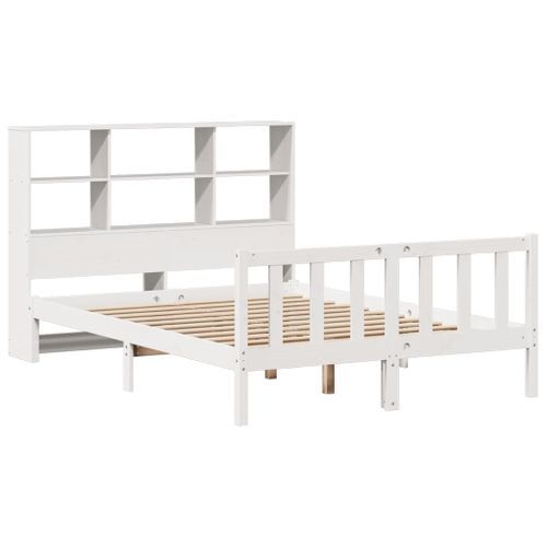 Lit bibliothèque sans matelas blanc 135x190 cm bois pin massif - Photo n°3; ?>