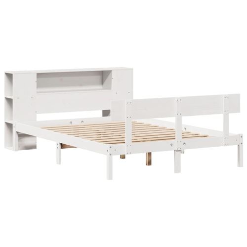 Lit bibliothèque sans matelas blanc 135x190 cm bois pin massif - Photo n°3; ?>