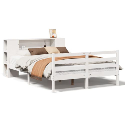 Lit bibliothèque sans matelas blanc 135x190 cm bois pin massif - Photo n°2; ?>