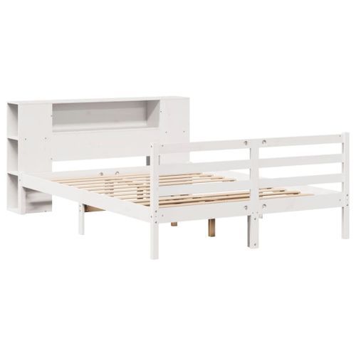 Lit bibliothèque sans matelas blanc 135x190 cm bois pin massif - Photo n°3; ?>