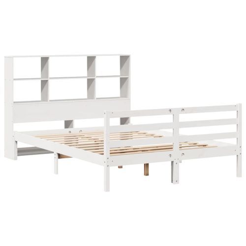 Lit bibliothèque sans matelas blanc 135x190 cm bois pin massif - Photo n°3; ?>