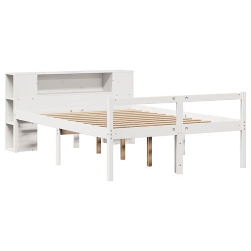 Lit bibliothèque sans matelas blanc 135x190 cm bois pin massif - Photo n°3; ?>