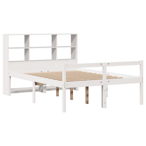 Lit bibliothèque sans matelas blanc 135x190 cm bois pin massif - Photo n°3; ?>