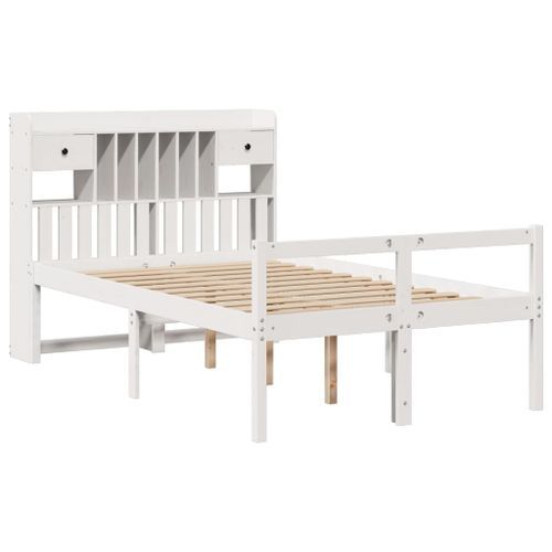 Lit bibliothèque sans matelas blanc 135x190 cm bois pin massif - Photo n°3; ?>