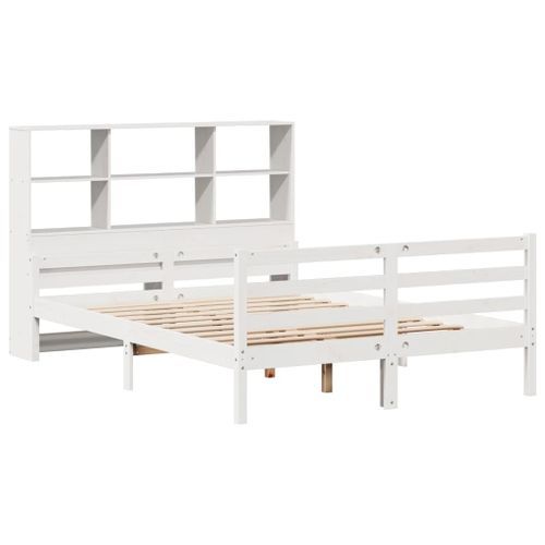 Lit bibliothèque sans matelas blanc 135x190 cm bois pin massif - Photo n°3; ?>