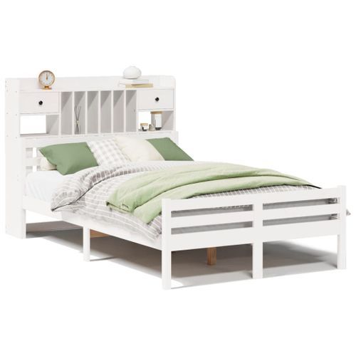 Lit bibliothèque sans matelas blanc 135x190 cm bois pin massif - Photo n°2; ?>