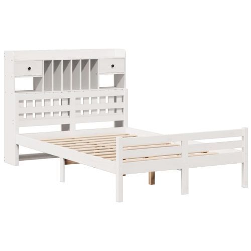 Lit bibliothèque sans matelas blanc 135x190 cm bois pin massif - Photo n°3; ?>