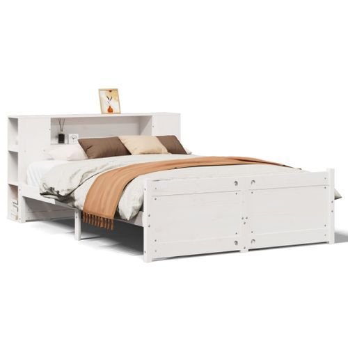 Lit bibliothèque sans matelas blanc 135x190 cm bois pin massif - Photo n°2; ?>