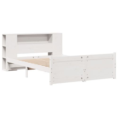 Lit bibliothèque sans matelas blanc 135x190 cm bois pin massif - Photo n°3; ?>