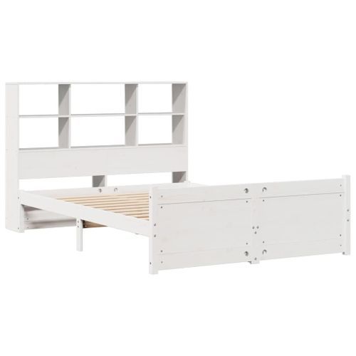 Lit bibliothèque sans matelas blanc 135x190 cm bois pin massif - Photo n°3; ?>