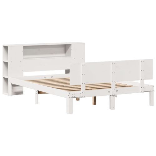 Lit bibliothèque sans matelas blanc 135x190 cm bois pin massif - Photo n°3; ?>