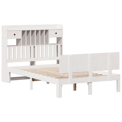 Lit bibliothèque sans matelas blanc 135x190 cm bois pin massif - Photo n°3; ?>