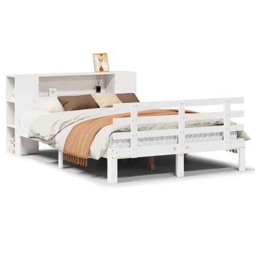 Lit bibliothèque sans matelas blanc 135x190 cm bois pin massif - Photo n°2; ?>