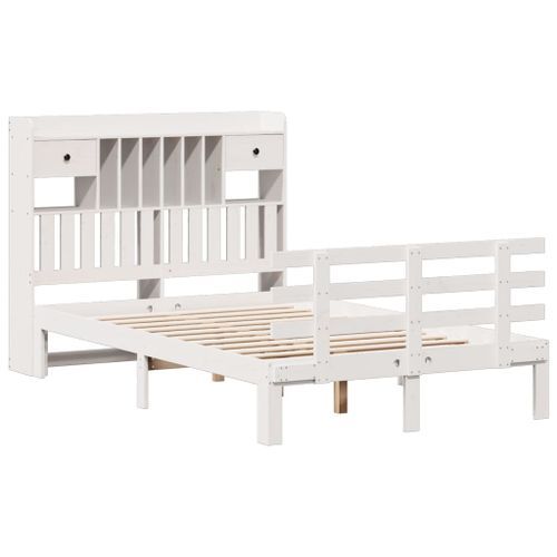 Lit bibliothèque sans matelas blanc 135x190 cm bois pin massif - Photo n°3; ?>