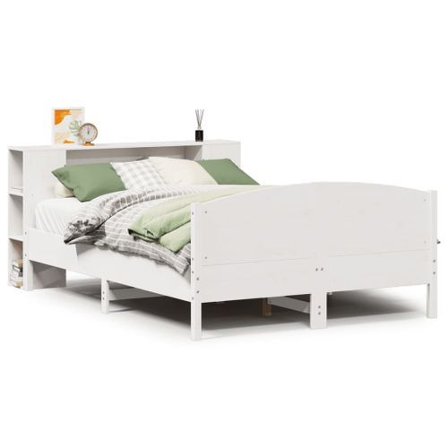 Lit bibliothèque sans matelas blanc 135x190 cm bois pin massif - Photo n°2; ?>