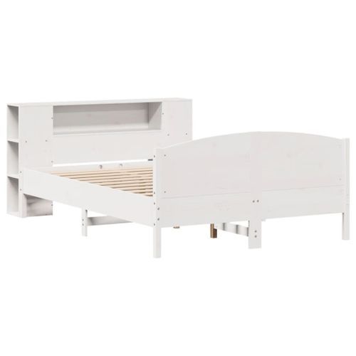 Lit bibliothèque sans matelas blanc 135x190 cm bois pin massif - Photo n°3; ?>