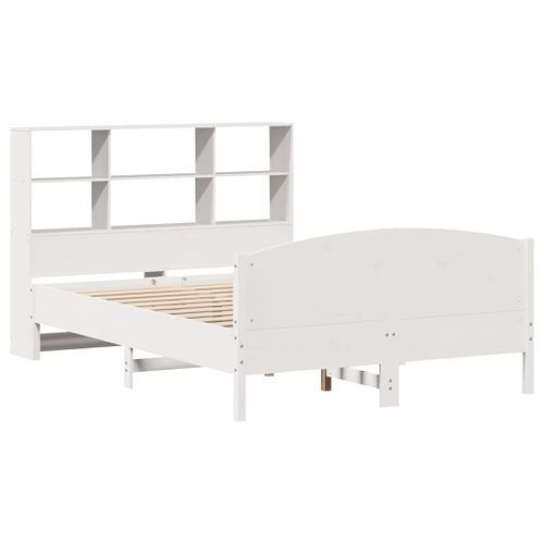 Lit bibliothèque sans matelas blanc 135x190 cm bois pin massif - Photo n°3; ?>