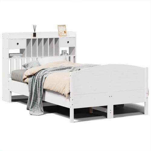 Lit bibliothèque sans matelas blanc 135x190 cm bois pin massif - Photo n°2; ?>