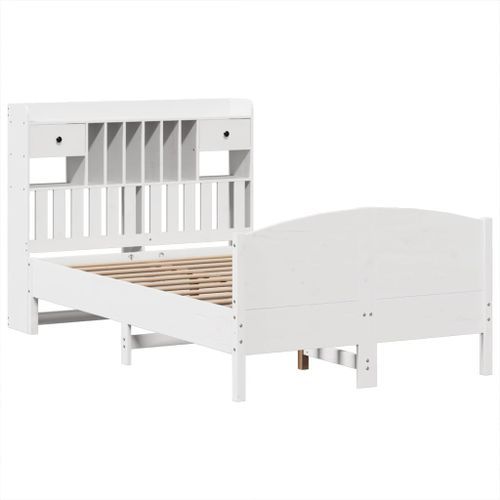 Lit bibliothèque sans matelas blanc 135x190 cm bois pin massif - Photo n°3; ?>