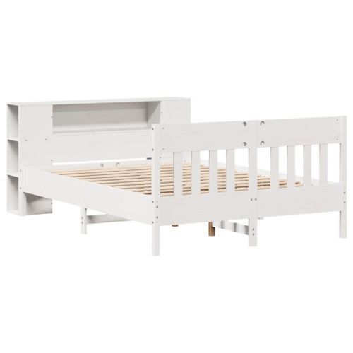 Lit bibliothèque sans matelas blanc 135x190 cm bois pin massif - Photo n°3; ?>