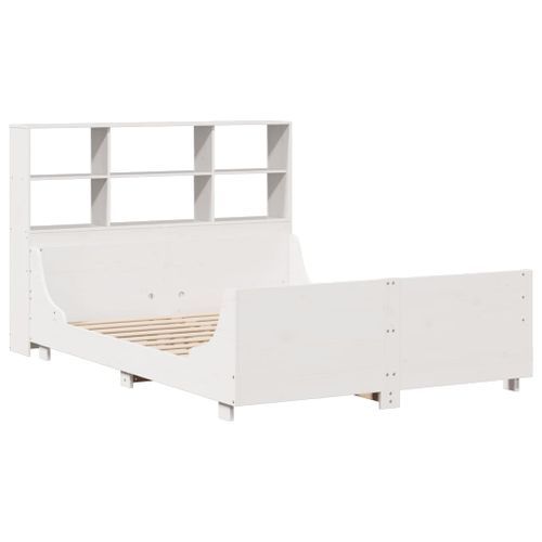 Lit bibliothèque sans matelas blanc 140x190 cm bois massif - Photo n°3; ?>