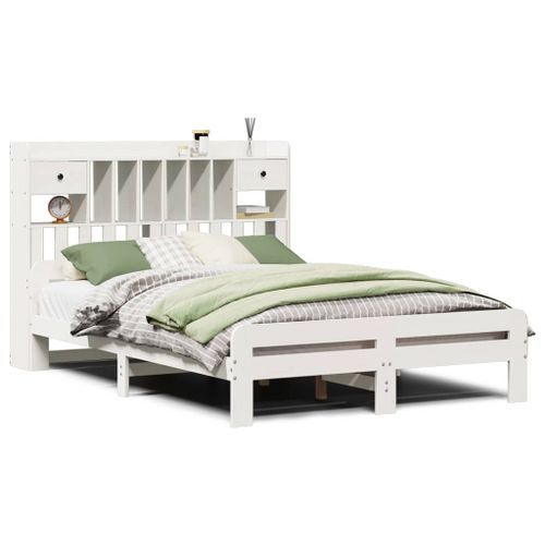 Lit bibliothèque sans matelas blanc 140x190 cm bois pin massif - Photo n°2; ?>