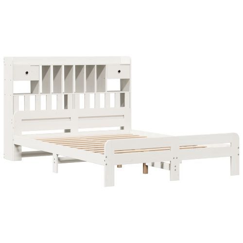 Lit bibliothèque sans matelas blanc 140x190 cm bois pin massif - Photo n°3; ?>