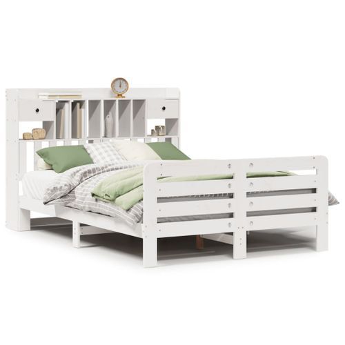 Lit bibliothèque sans matelas blanc 140x190 cm bois pin massif - Photo n°2; ?>