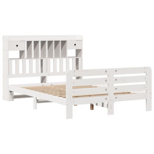 Lit bibliothèque sans matelas blanc 140x190 cm bois pin massif - Photo n°3; ?>