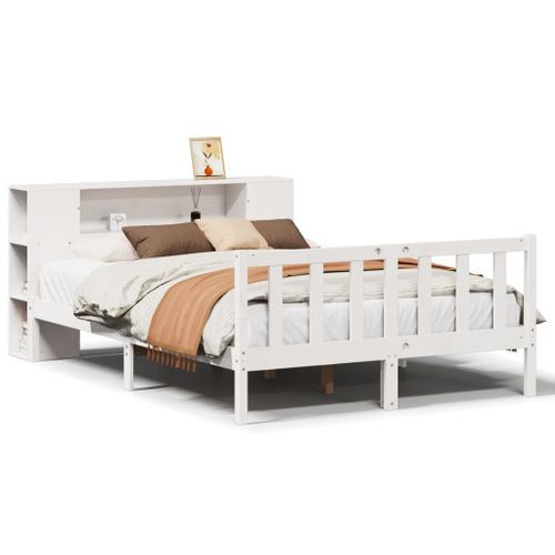 Lit bibliothèque sans matelas blanc 140x190 cm bois pin massif - Photo n°2; ?>