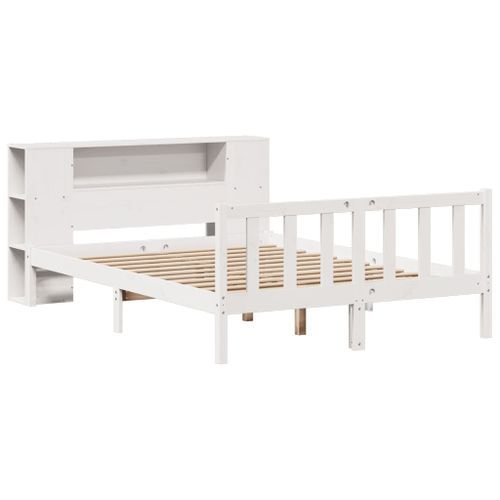 Lit bibliothèque sans matelas blanc 140x190 cm bois pin massif - Photo n°3; ?>