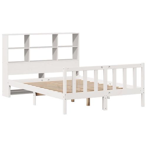 Lit bibliothèque sans matelas blanc 140x190 cm bois pin massif - Photo n°3; ?>