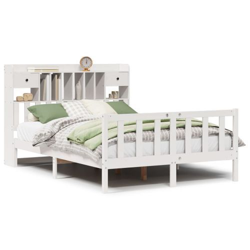 Lit bibliothèque sans matelas blanc 140x190 cm bois pin massif - Photo n°2; ?>