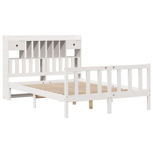 Lit bibliothèque sans matelas blanc 140x190 cm bois pin massif - Photo n°3; ?>