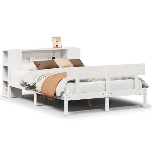 Lit bibliothèque sans matelas blanc 140x190 cm bois pin massif - Photo n°2; ?>