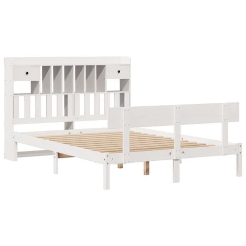 Lit bibliothèque sans matelas blanc 140x190 cm bois pin massif - Photo n°3; ?>