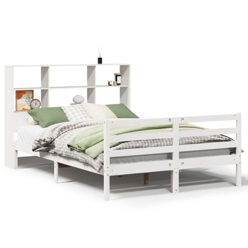 Lit bibliothèque sans matelas blanc 140x190 cm bois pin massif - Photo n°2; ?>