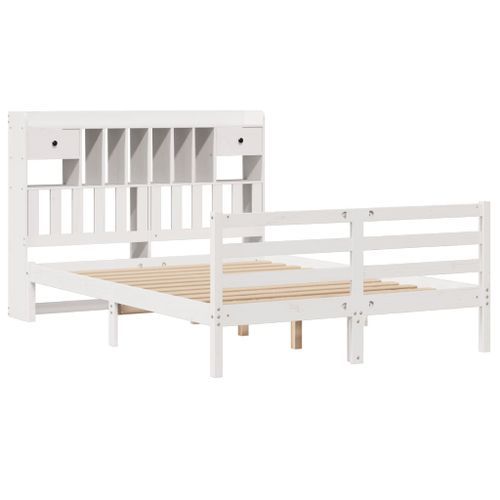 Lit bibliothèque sans matelas blanc 140x190 cm bois pin massif - Photo n°3; ?>