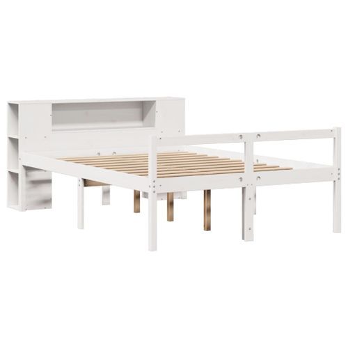 Lit bibliothèque sans matelas blanc 140x190 cm bois pin massif - Photo n°3; ?>