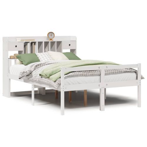 Lit bibliothèque sans matelas blanc 140x190 cm bois pin massif - Photo n°2; ?>