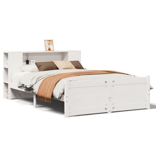 Lit bibliothèque sans matelas blanc 140x190 cm bois pin massif - Photo n°2; ?>