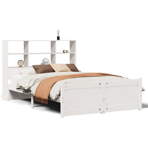 Lit bibliothèque sans matelas blanc 140x190 cm bois pin massif - Photo n°2; ?>