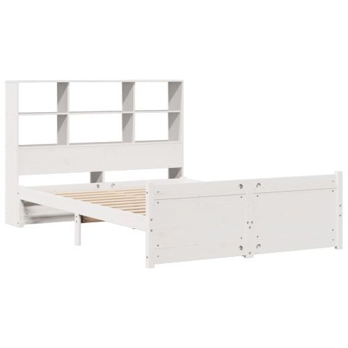 Lit bibliothèque sans matelas blanc 140x190 cm bois pin massif - Photo n°3; ?>