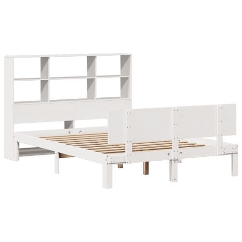 Lit bibliothèque sans matelas blanc 140x190 cm bois pin massif - Photo n°3; ?>