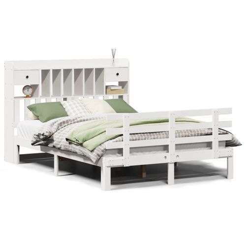 Lit bibliothèque sans matelas blanc 140x190 cm bois pin massif - Photo n°2; ?>