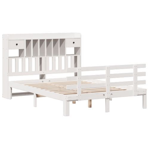 Lit bibliothèque sans matelas blanc 140x190 cm bois pin massif - Photo n°3; ?>