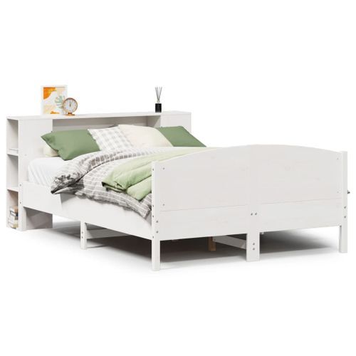 Lit bibliothèque sans matelas blanc 140x190 cm bois pin massif - Photo n°2; ?>