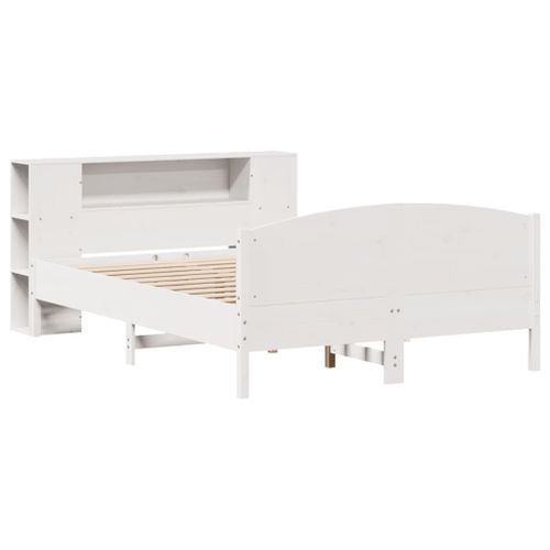 Lit bibliothèque sans matelas blanc 140x190 cm bois pin massif - Photo n°3; ?>